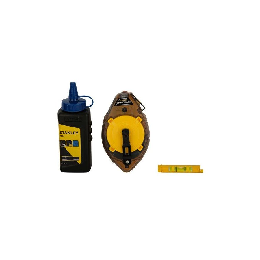 STANLEY | 30mm Powerwinder Chalk Line Set 113G Blue Chalk & Level | 0-47-465