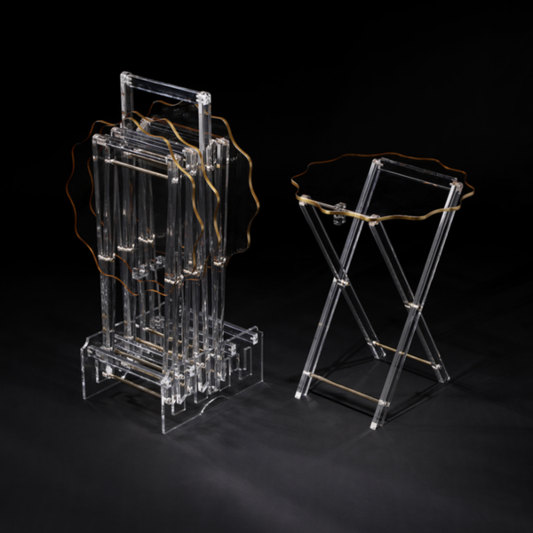 VAGUE | Acrylic 4 Star Coffee Tables with Stand Set with Golden Rim D40*H50 cm / 8mm | 02-1090