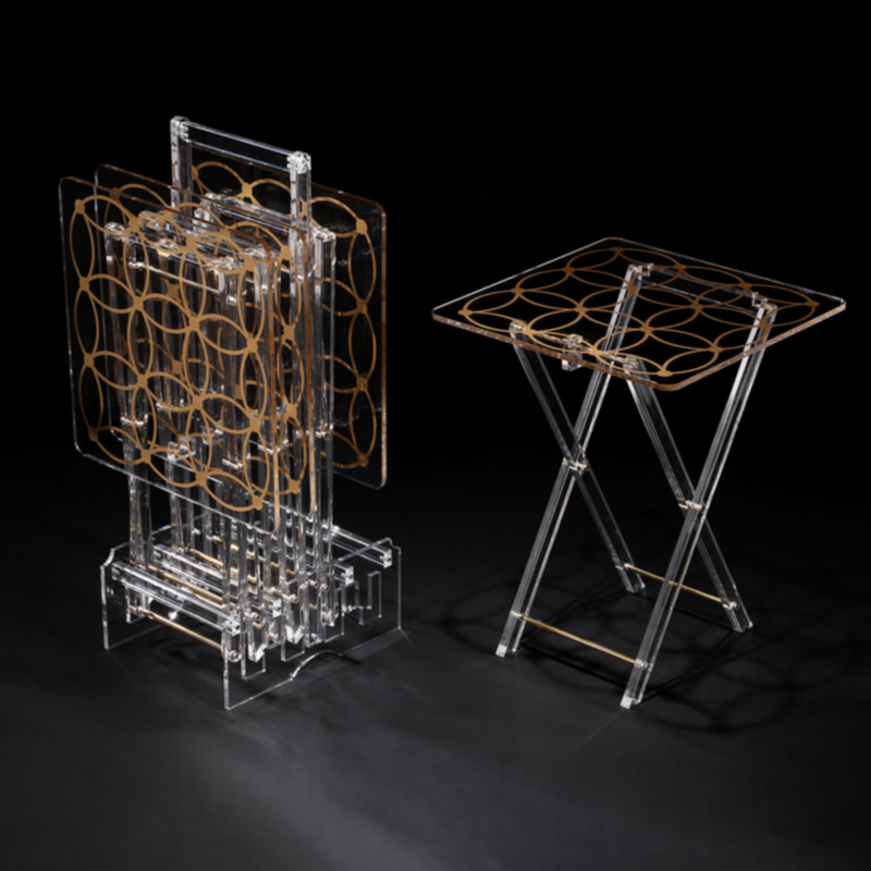 VAGUE | Acrylic 4 Square Coffee Tables with Stand Set Circles Golden Printing 40*H50 cm / 8mm | 02-1098