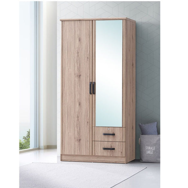 DANUBE | Raymond 2 Door Wardrobe With 1 Mirror Summer Oak | 813300300031