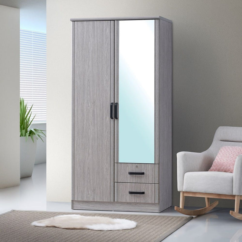 DANUBE | Raymond 2-Door Wardrobe With 1 Mirror Grey Oak | 813300300032