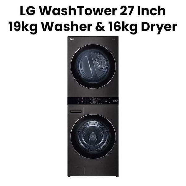 LG | 27" Wash Tower Washer And Dryer, AI Technology, Turbo Wash And Turbo Dry 19Kg + 16Kg Black | W1S1CVK2EHM