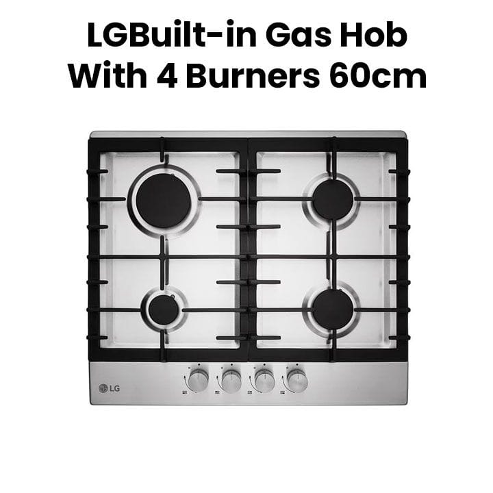 LG | Built In Gas Hob With 4 Burners 60cm Enamel Coated Pan Support Sleek Silver Design Adds Style To Kitchen Silver | HU641BBG
