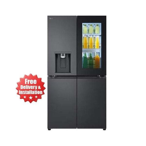 LG | Black Glass InstaView French Door Refrigerator Smart Diagnosis Door Cooling+ Linear Cooling InstaView Door-in-Door 681Ltrs Black | GR-X34FFCAB