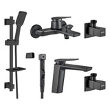 MILANO | Yana Collection 6 Pcs Set Ot Basin Bath Shattaf 2Pc Angle Valve Kit Matt Black | 140100600190