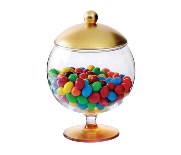 ROYALFORD | Acrylic 14 cm Round Candy Bowl with Lid Clear & Gold | RF8342