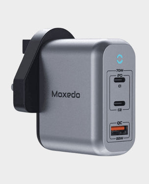 MOXEDO | Volton II PD GaN 70W Charger Fast Charger 2× USB-C & 1× USB-A Ports Compact & Portable Silver | MX-C040