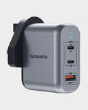 MOXEDO | Volton II PD GaN 70W Charger Fast Charger 2× USB-C & 1× USB-A Ports Compact & Portable Silver | MX-C040