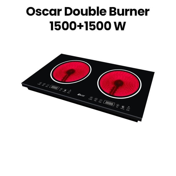 OSCAR | Double Burner Infrared Cooker 2850-3000W Power Touch Control Panel Energy Efficient Heating & Multi-Cooking Functions Black  | OIRC2218TCS