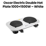 OSCAR | Electric Double Hot Plate 1000+1500W Cast Iron Plates Adjustable Heat Control Safety Protection Compact Build White | OHP-20W1