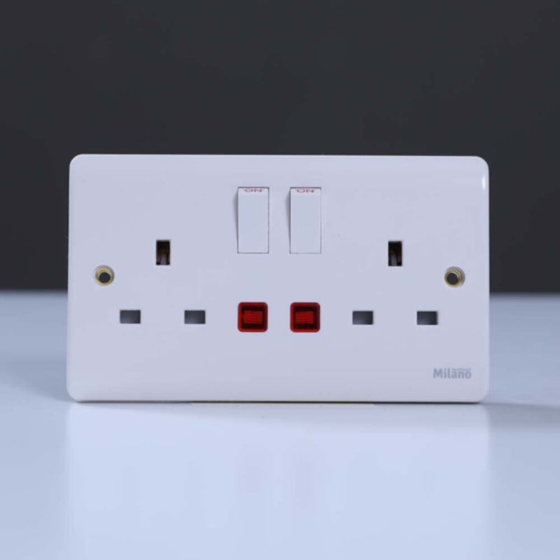 MILANO | 13A Double Switched Socket With Neon, Whit | 210800600003
