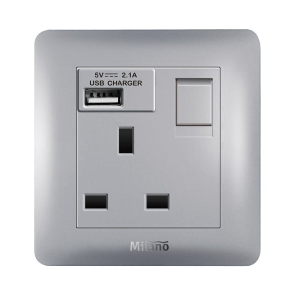 MILANO | 13A Single Switched Socket Neon With Usb S | 210802800003