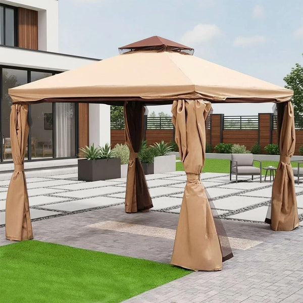 DANUBE | New Sandra Aluminum Gazebo with Curtains and Mosquito Nets Beige 3x3 M | 231202704366