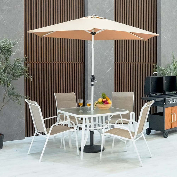 DANUBE | Eve 1 + 4-Seater Textilene Dining Set with Umbrella White Khaki | 231202707901