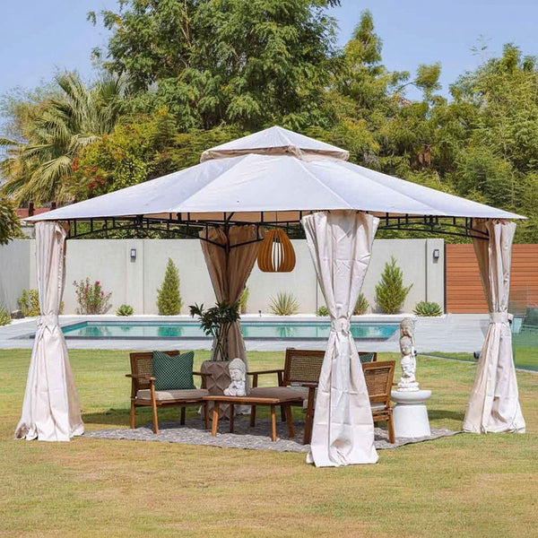 DANUBE | Amna Gazebo with Curtains Beige 3x3.6 M | 231202708497
