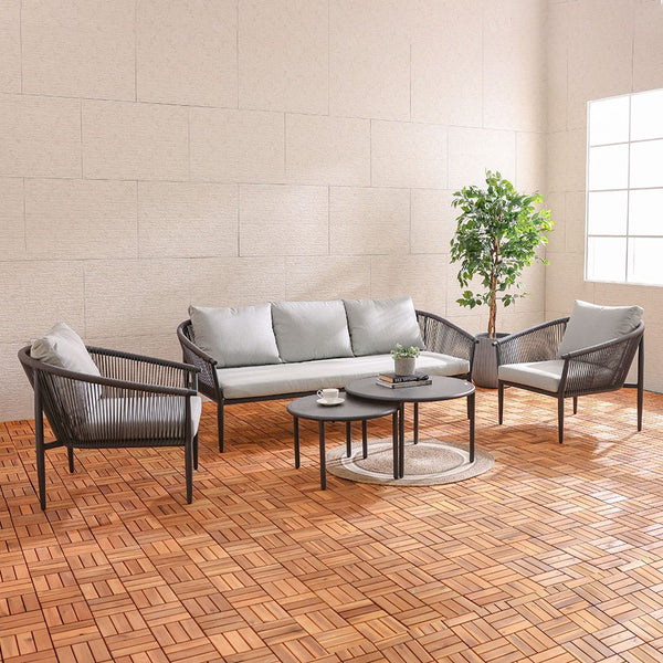 DANUBE | Santa Cruz 5 Seater Aluminum Rope Sofa Set with 2 Tables Grey | 231202709392