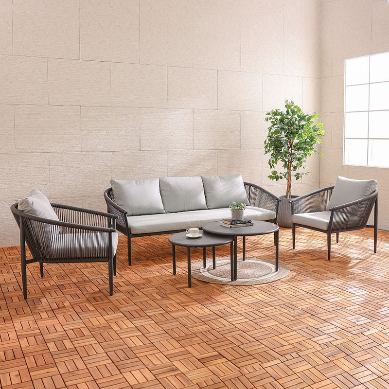 DANUBE | Santa Cruz 5 Seater Aluminum Rope Sofa Set with 2 Tables Grey | 231202709392