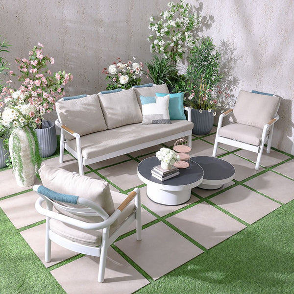 DANUBE | Genova 5-Seater Aluminum Sofa Set with 2 Tables-Beige White | 231202709406