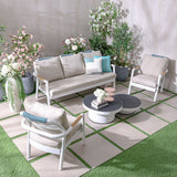 DANUBE | Genova 5 Seater Aluminum Sofa Set with 2 Tables Beige White | 231202709406