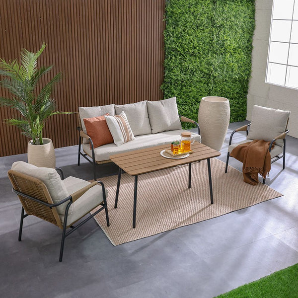DANUBE | Solis 5 Seater Sofa Set +1 Table Beige Brown Black | 231202709655
