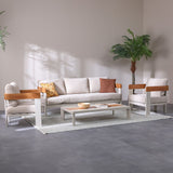 DANUBE | Vienna 5 Seater Sofa Set with Coffee Table Beige Apricot Teak | 231202709675