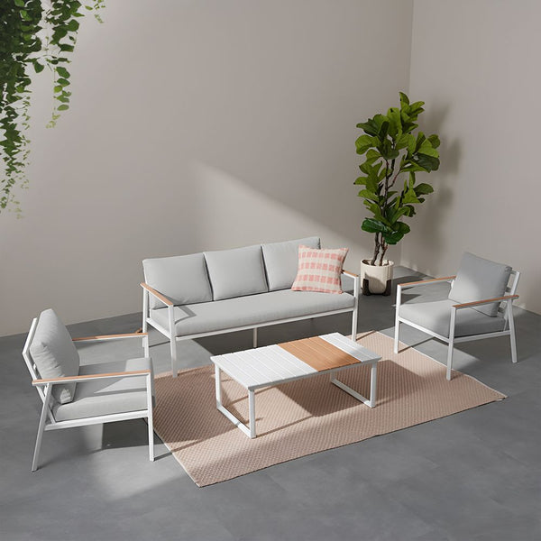 DANUBE | Alba 5 Seater Sofa Set with Coffee Table Grey White Natural Wood | 231202709804