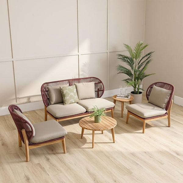 DANUBE | Cherry 4 Seater Sofa Set 2 Coffee Tables Cherry Brown | 231202709817