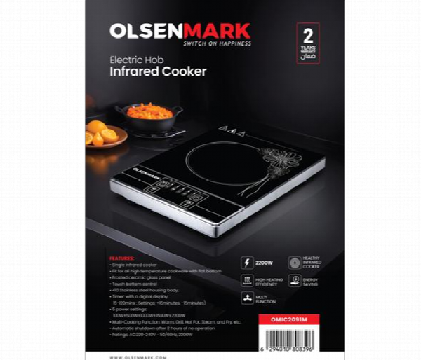 OLSENMARK | Infrared Cooker 2200W Energy Saving Multi Function Single Electric Hob | OMIC2091M