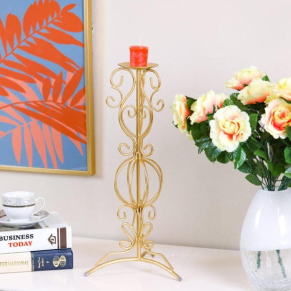 DANUBE | Arianna Classical Pillar Candle Holder 22x22x67 cm - Gold | 290104600817