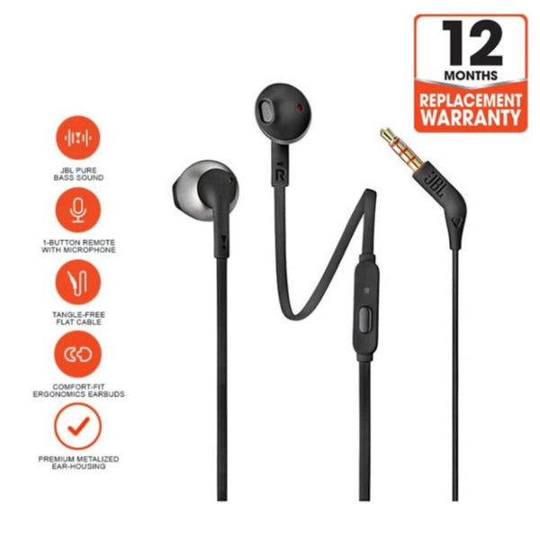 JBL | T205 Pure Bass Metal Earbud Headphones with Mic - Black