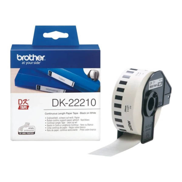 BROTHER | DK-22210 Continuous Paper Label Roll Black on White, 29mm wide