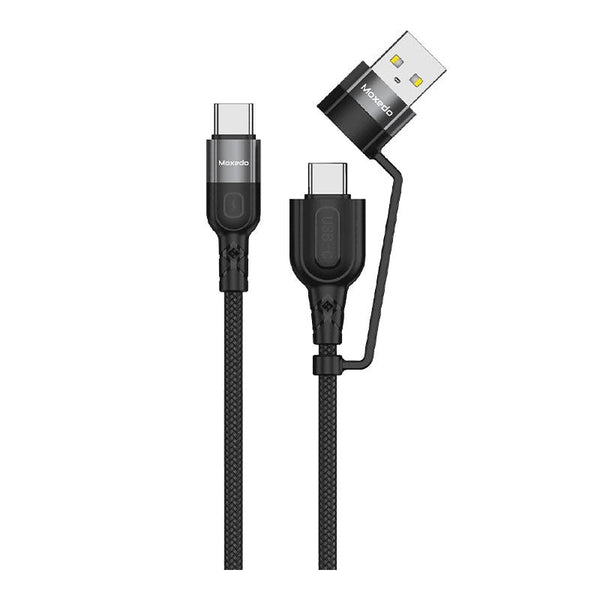 MOXEDO | 2 In 1 60W PD Interchangeable Cable USB A USB C To USB C 1.2m Braided Nylon Fast Charging Cable For All USB C Devices Black | MX-NC044