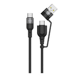 MOXEDO | 2 In 1 60W PD Interchangeable Cable USB A USB C To USB C 1.2m Braided Nylon Fast Charging Cable For All USB C Devices Black | MX-NC044