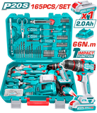 TOTAL | 20V Cordless Impact Drill Kit with Battery Charger & 165-Piece Accessory Set | THKTHP11652