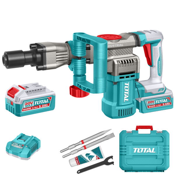 TOTAL | Tools 20V Brushless Cordless Demolition Breaker 16J SDS HEX with 2×5.0Ah Batteries & Charger | TDBLI203582