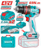 TOTAL | 2V Brushless Cordless Impact Drill Kit with 2 Batteries & 47 Accessories | TIDLI426982