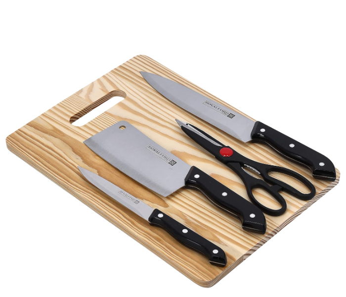 ROYALFORD | 5 Pcs Deluxe Cutting Set With Cleaver Knife Chef Knife Scissor Utility Knife And Cutting Board | RF9946