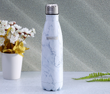 ROYALFORD | 500ml Stainless Steel Marble Design Vacuum Bottle White  Silver & Blue | RF9477