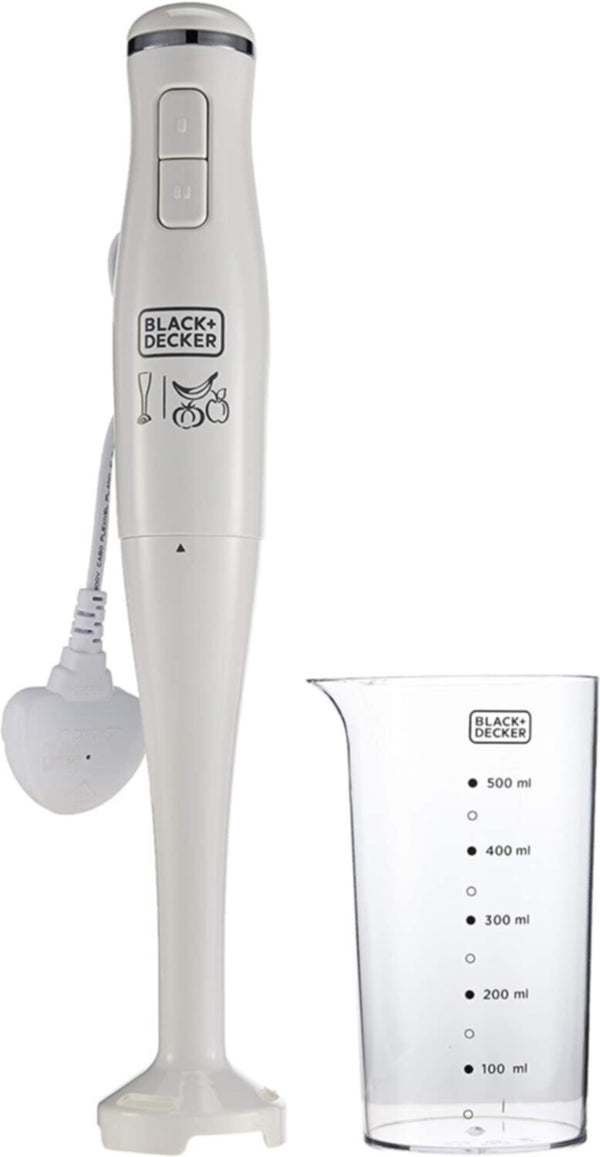 BLACK + DECKER | 2 Speed Stick Hand Blender with Calibrated Beaker White 300W | SB2500-B5