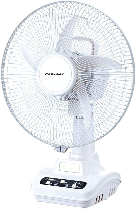 OLSENMARK | 12" Rechargeable Oscillating Fan with 5 Leaf Blades , Mobile phone charging | OMF1746