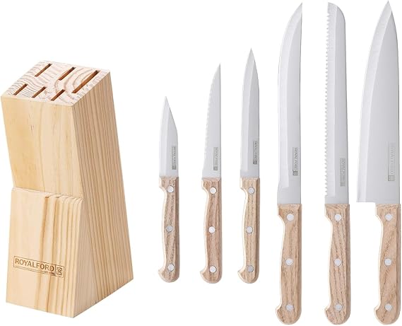 ROYALFORD | 7pcs Kitchen knife Set with Pine Wooden Block | RF12264