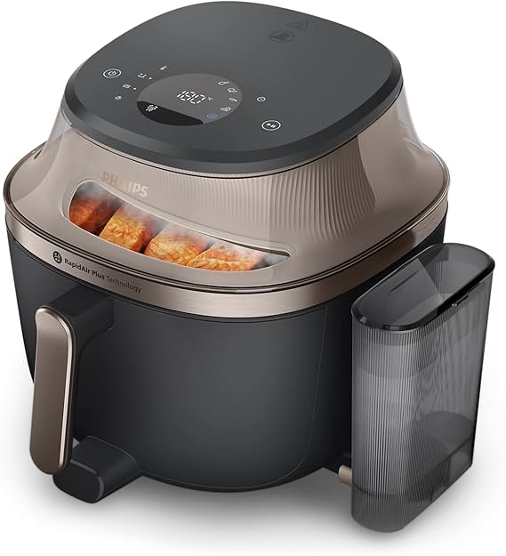 PHILIPS | Airfryer 5000 Series 7.2Ltrs with Steam and Rail Black Gold | NA547/07