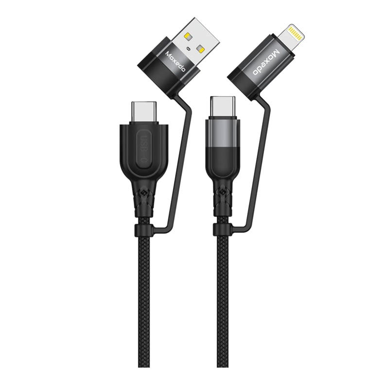 MOXEDO | 4 in 1 Charging Cable 60W Power Delivery Interchangeable USB A USB C To USB C Lightning 1.2 Meters Braided Nylon Cable | MX-NC049