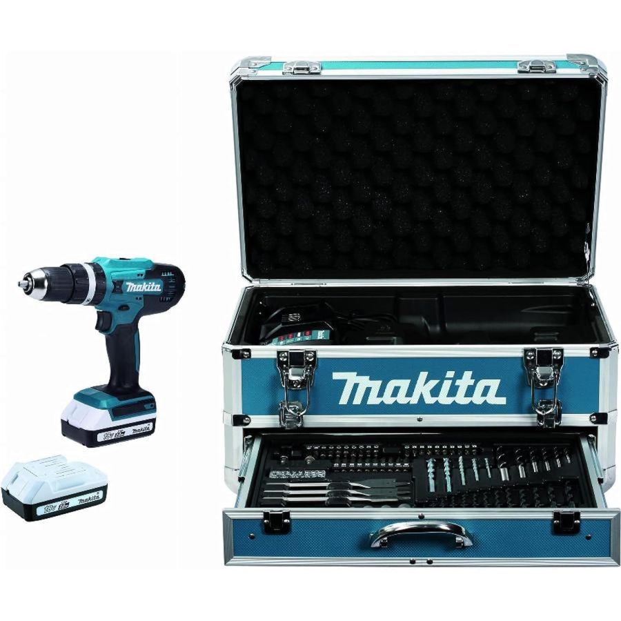MAKITA | 18V Lithium-Ion G-series 13mm Cordless Percussion Driver Drill with 70pcs Accessory Set in Aluminium Case | HP488DAEX2