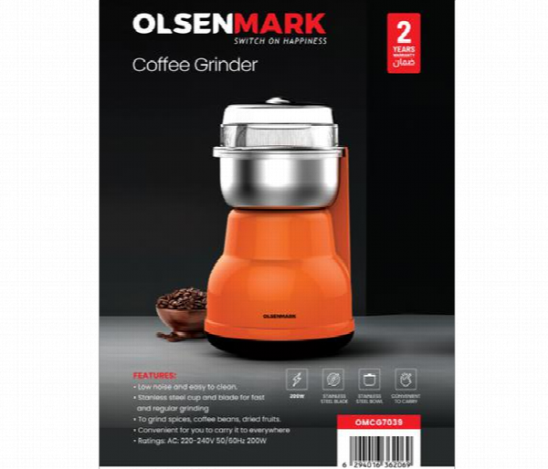 OLSENMARK | 200W Coffee Grinder With Powerful Motor Stainless Steel Bowl And Blade | OMCG7039