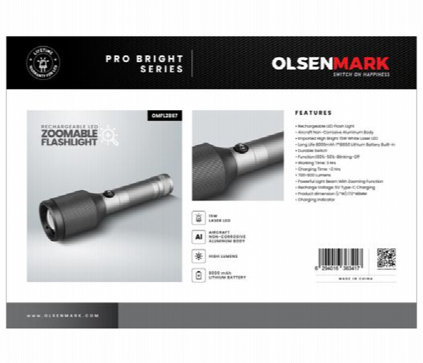 OLSENMARK | Rechargeable LED Zoomable Flashlight | OMFL2867