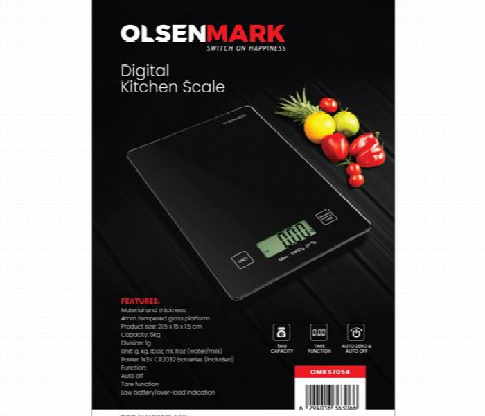 OLSENMARK | 5Kg Digital Kitchen Scale Black | Omks7054