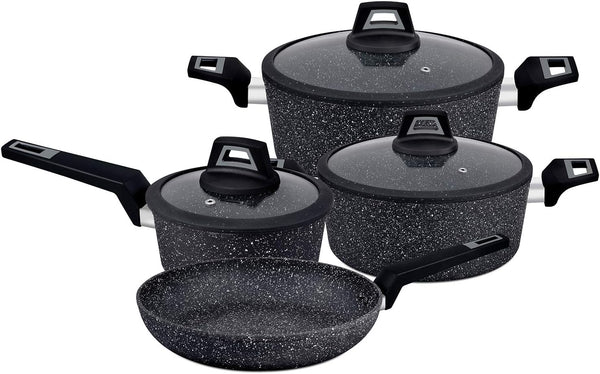 ROYALFORD | 7 Pieces Black Chefart Aluminium Cookware Set Granite Coated Induction Bottom 2.5Mm | RF9557