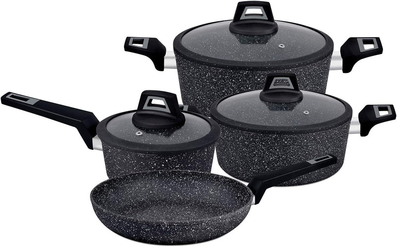 ROYALFORD | 7 Pieces Black Chefart Aluminium Cookware Set Granite Coated Induction Bottom 2.5Mm | RF9557