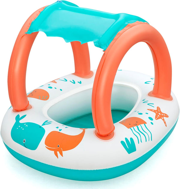BESTWAY | Inflatable Pontoon With Canopy Plush Shaded Baby Boat 84x67cm | BES115TOY01810